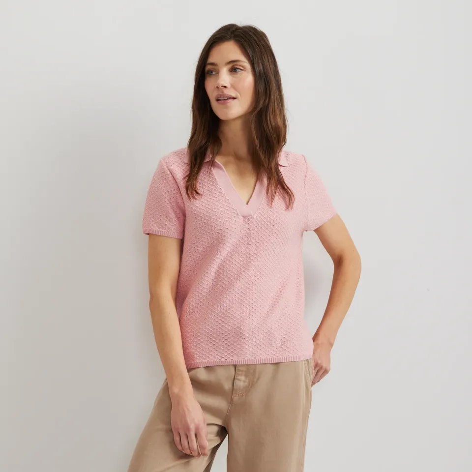 Eddie Bauer Diamond Stitch pulover Ivory mânecă scurtă