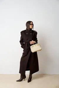 Mareus 524 palton lână ciocolatiu lung 135 cm