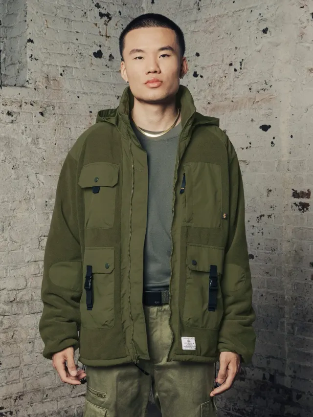 Alpha Industries Mixed Media hanorac polar Dark Green cu gluga