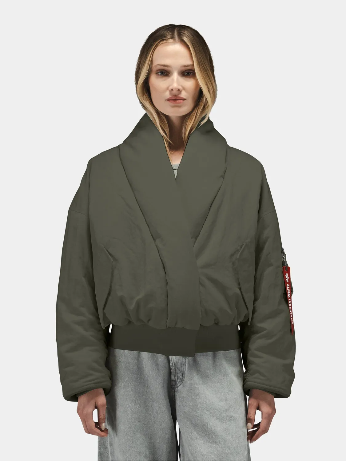 Alpha Industries Shawl Collar geaca bomber dama gri puf