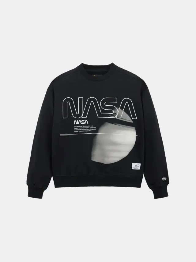Alpha Industries NASA Galaxy Essential Crew pulover negru bumbac