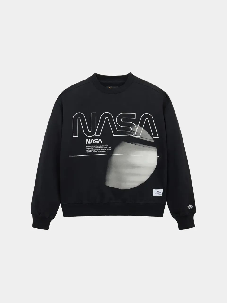 Alpha Industries NASA Galaxy Essential Crew pulover negru bumbac