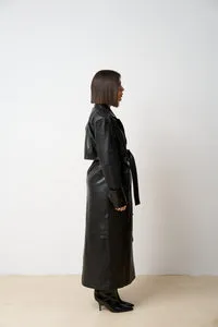 Mareus Cordon 525 palton piele damă negru mat lung
