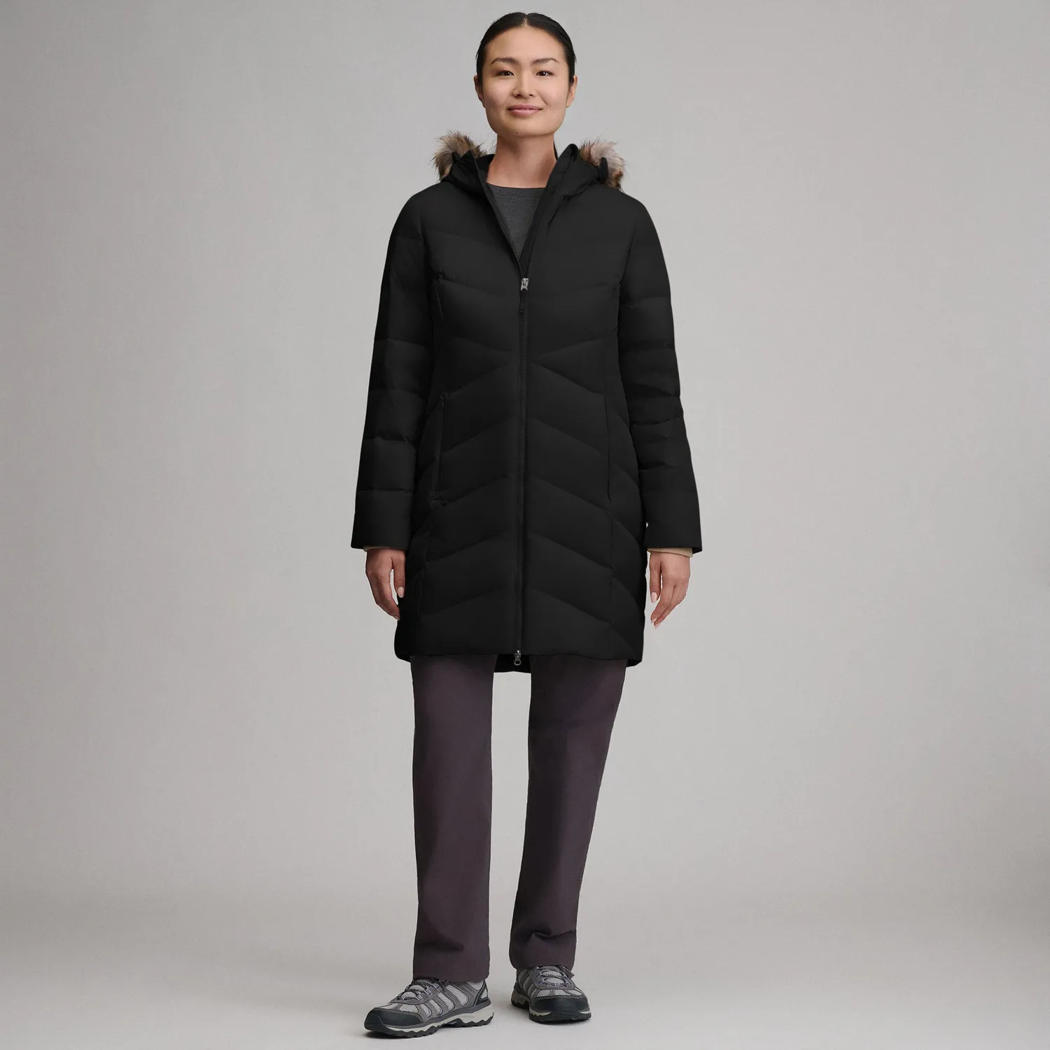 Eddie Bauer Classic Down Parka palton puf damă negru lung