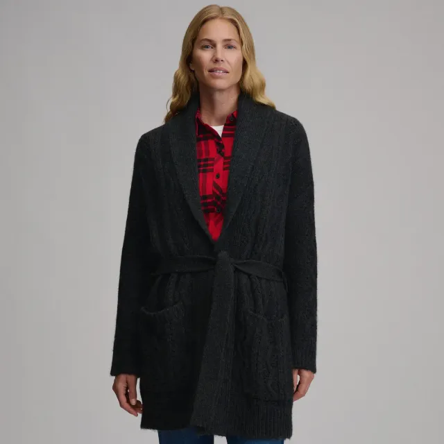 Eddie Bauer Belted Cable cardigan dama Negru cu cordon