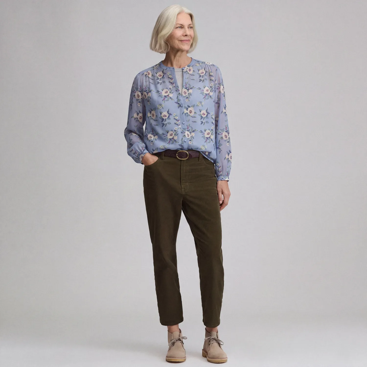Eddie Bauer Collarless Camasa Dama Maneca Lunga Ivory