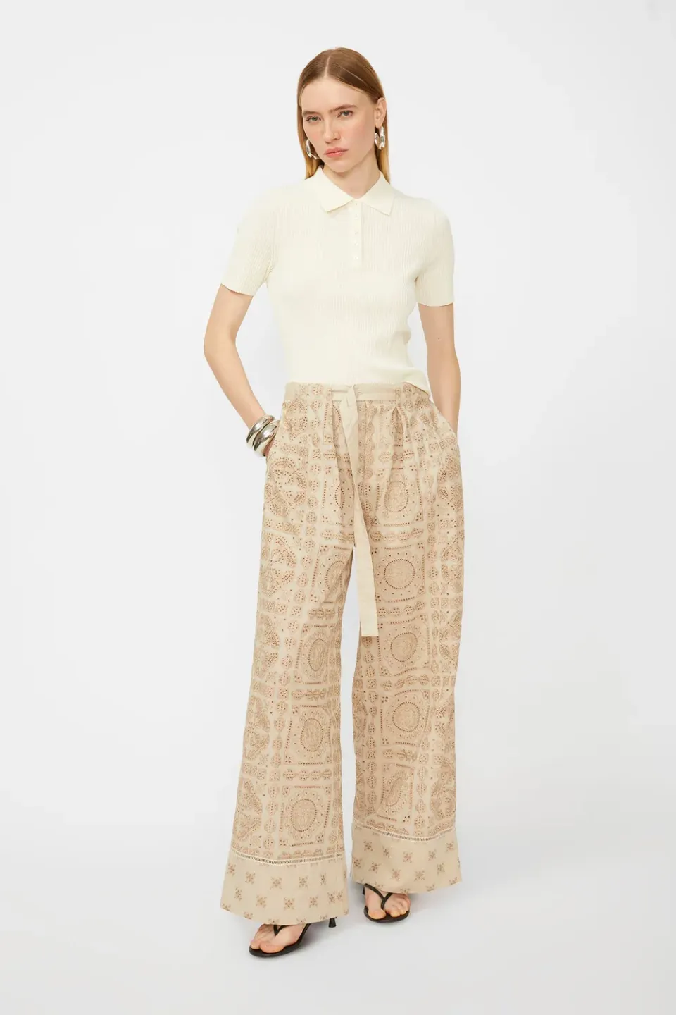 Isabelle Blanche pantaloni bumbac bej dusty sand