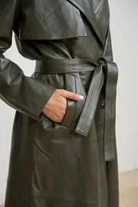 Mareus Olive 668 trench piele dama verde lung 125cm