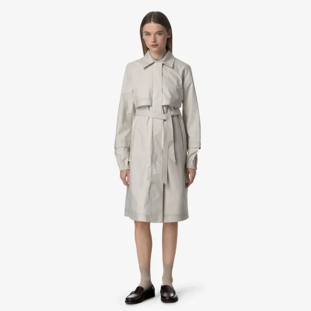 K-Way Jesy palton damă Beige White poplin bumbac lung