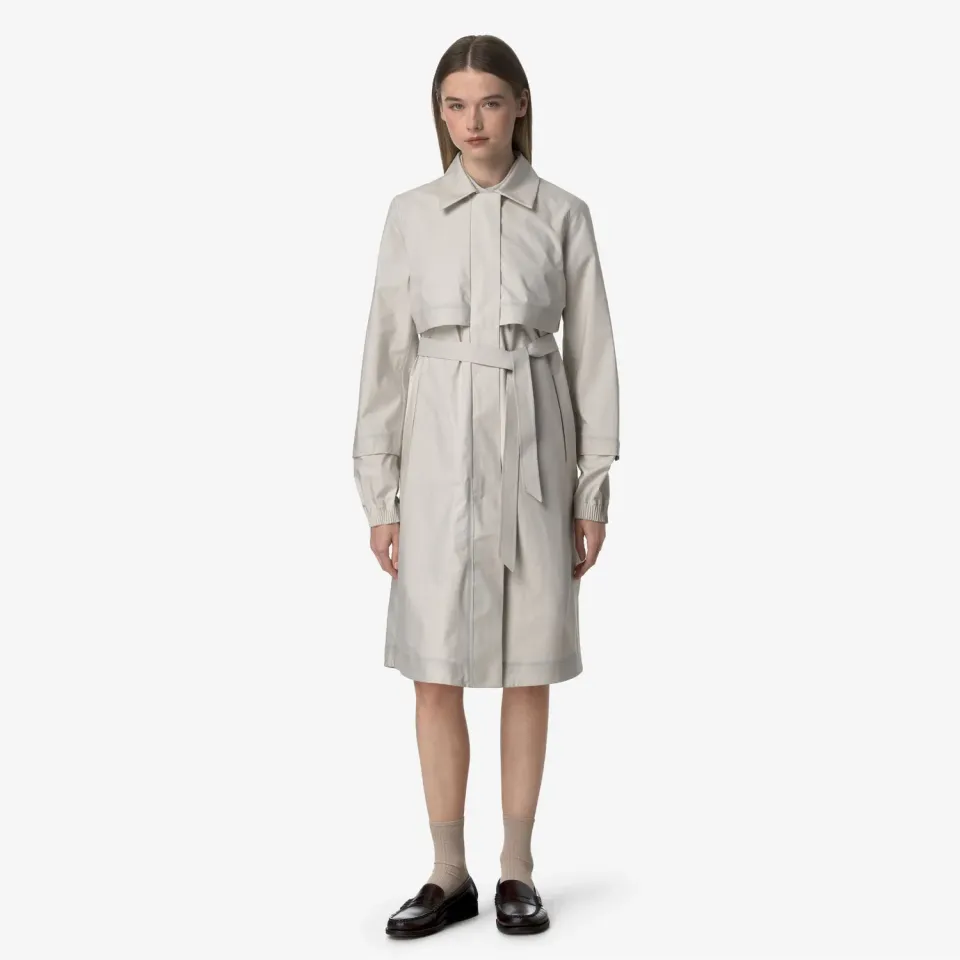 K-Way Jesy palton damă Beige White poplin bumbac lung