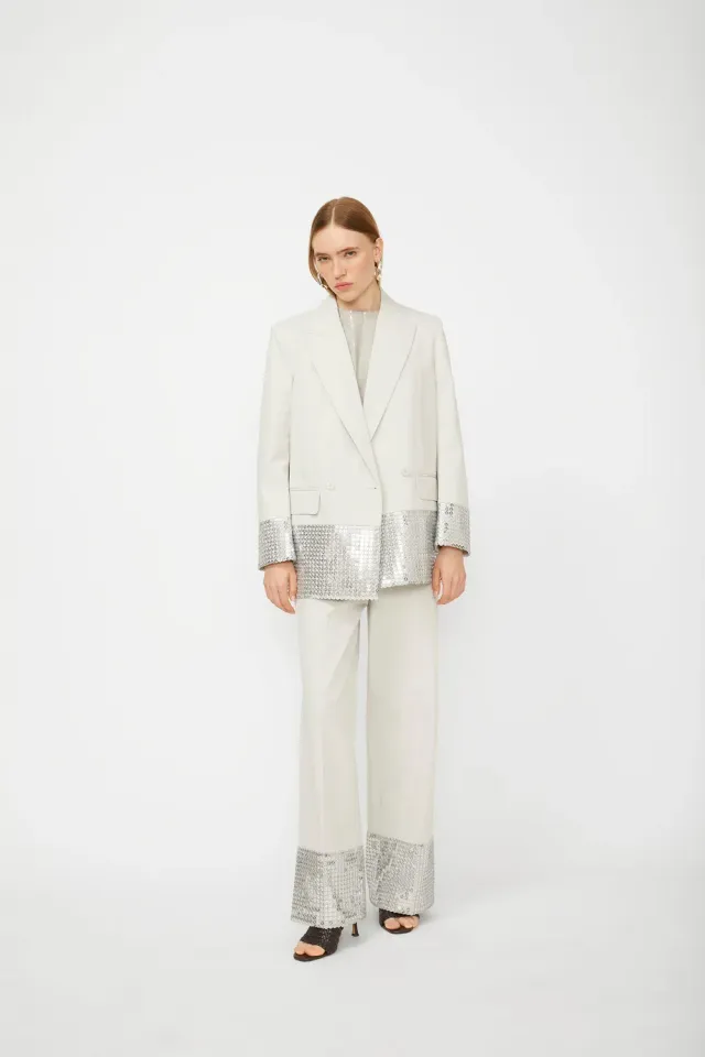 Isabelle Blanche blazer gri deschis paiete bumbac