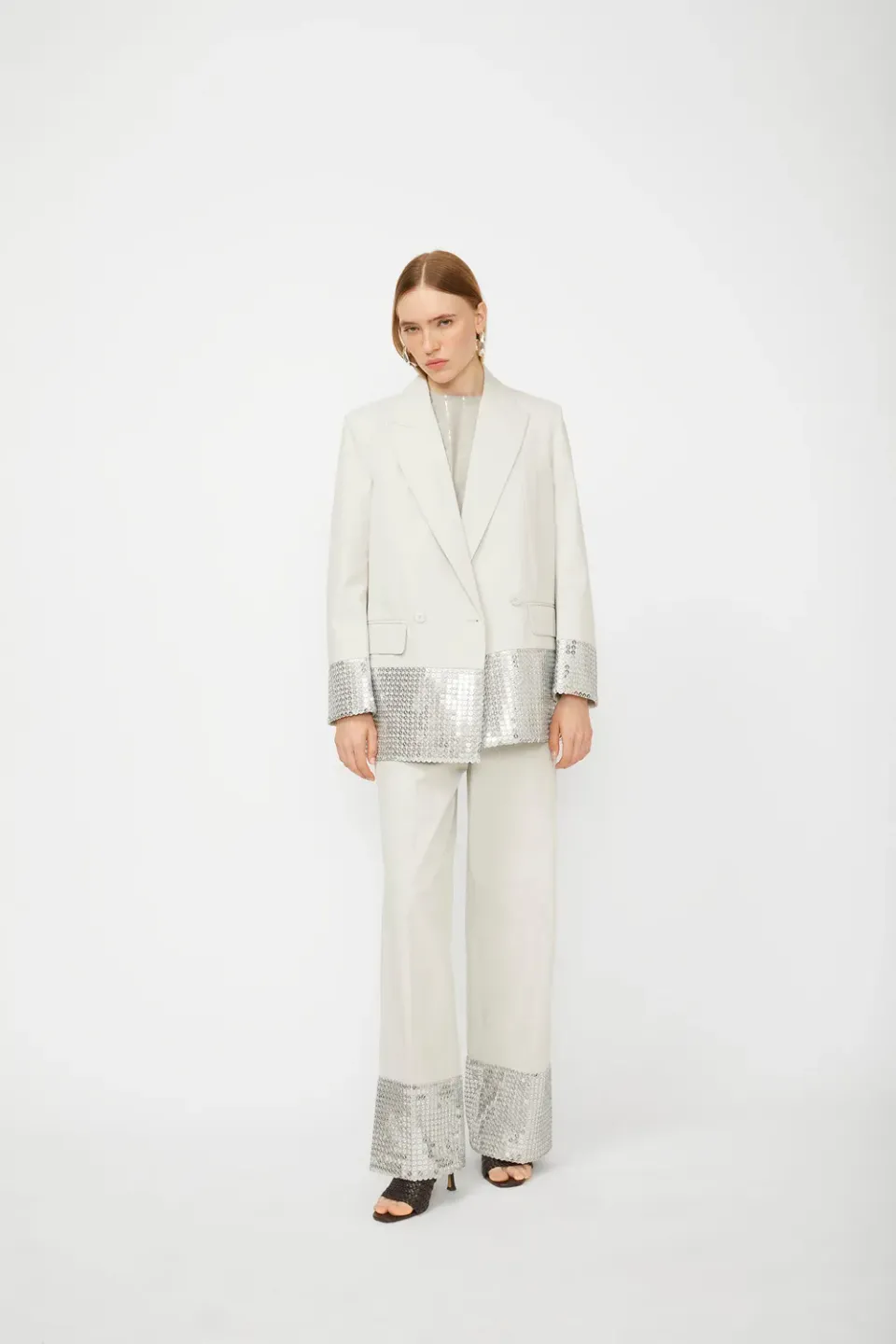 Isabelle Blanche blazer gri deschis paiete bumbac