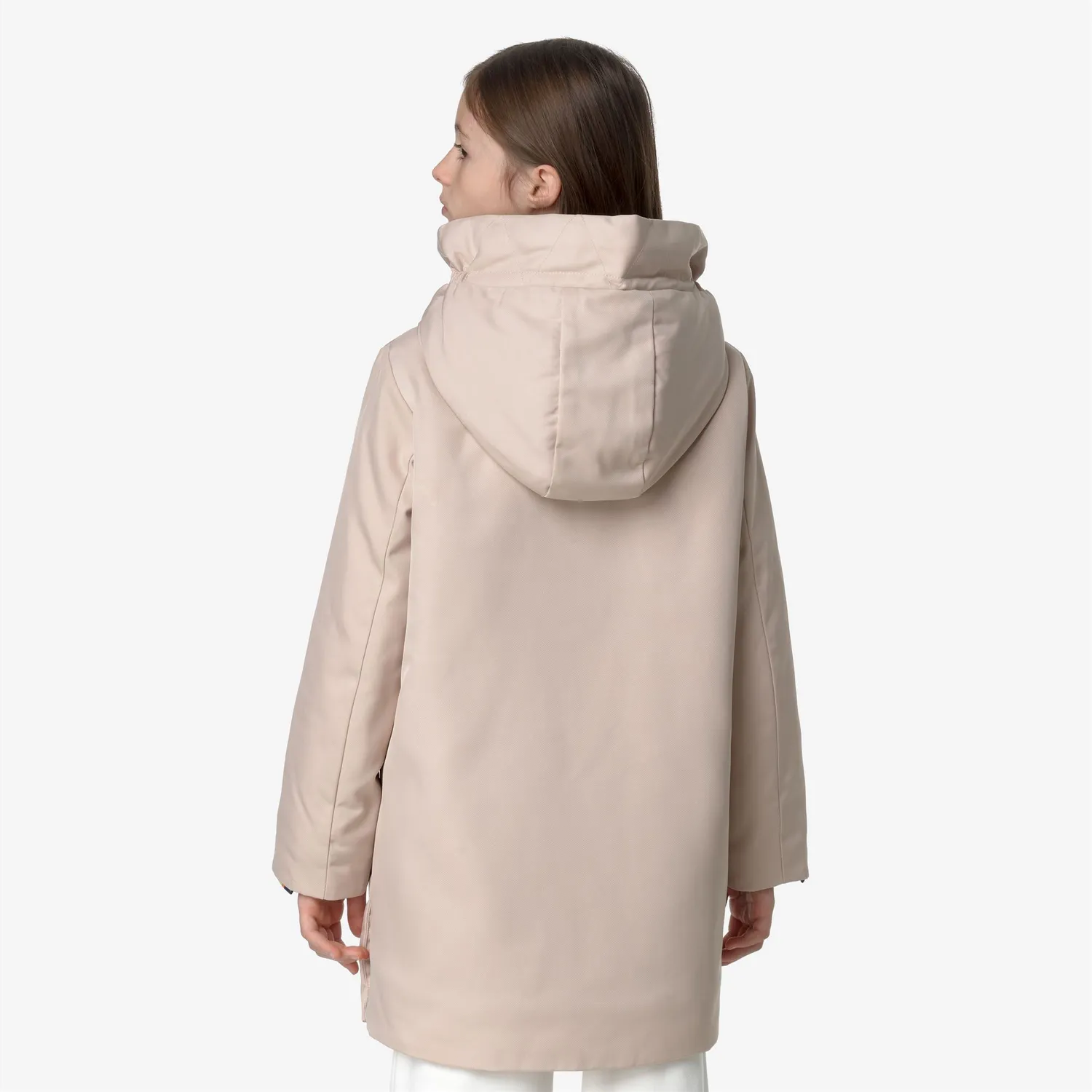 K-Way Olly Twill Fur palton fete roz 3/4 cu blana