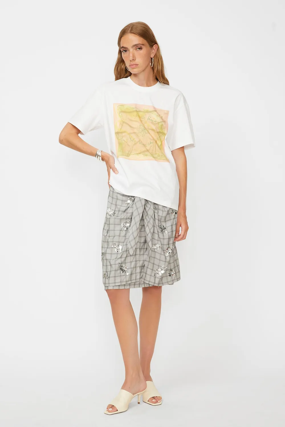 Isabelle Blanche tricou imprimeu esarfa alb bumbac