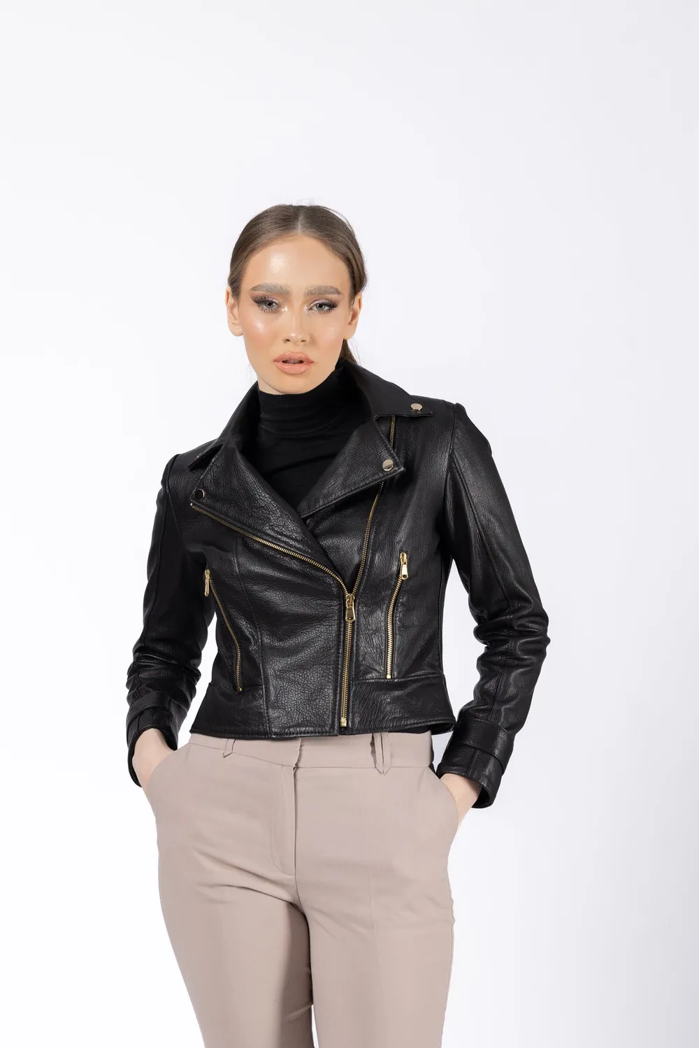 Mareus Diamond 132 geacă piele neagră slim 50 cm