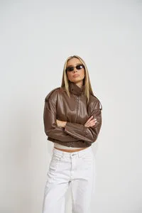 Mareus 662 geaca piele dama crop cocoa brown