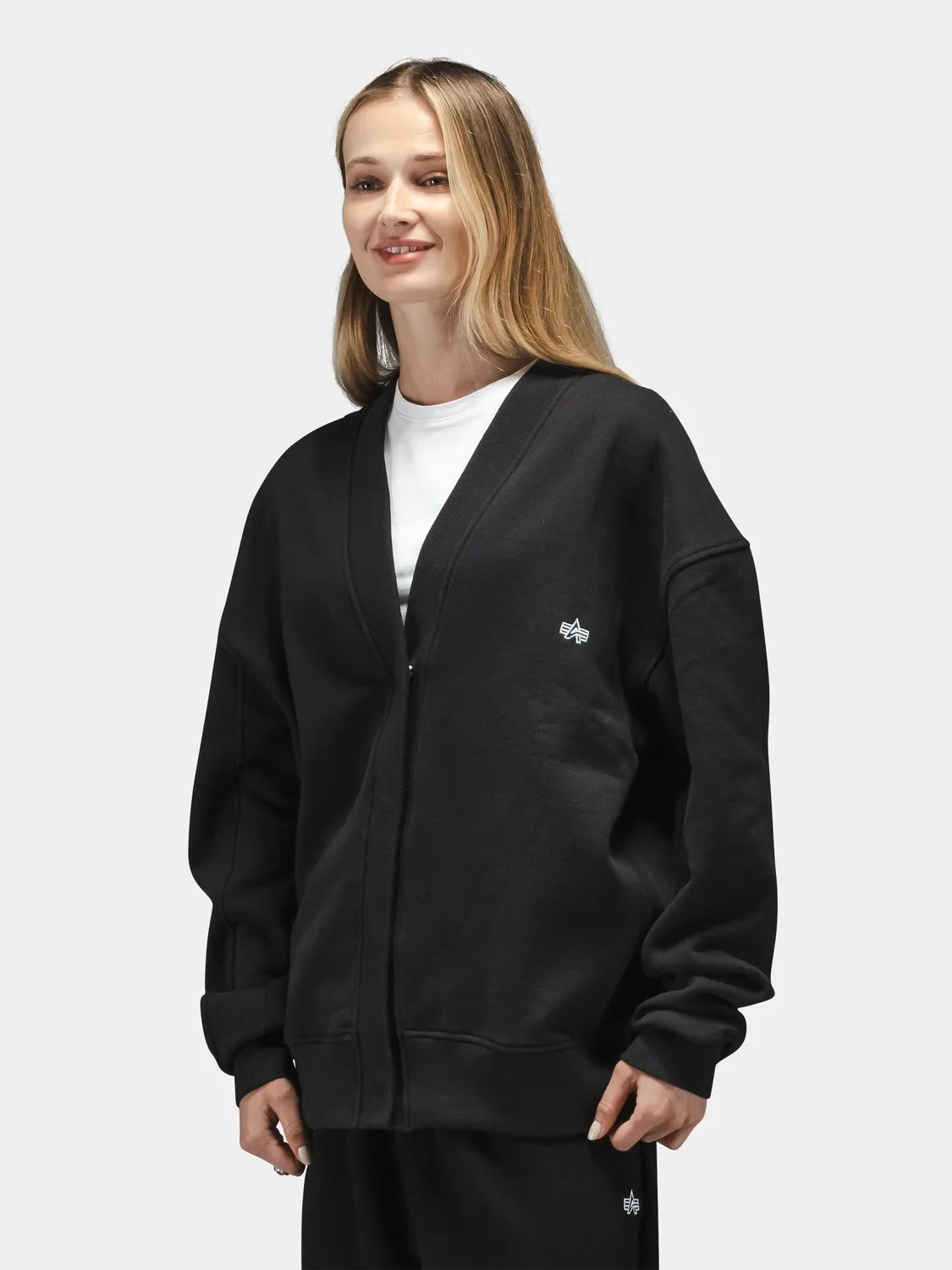 Alpha Industries Essential Cardigan cardigan negru bumbac