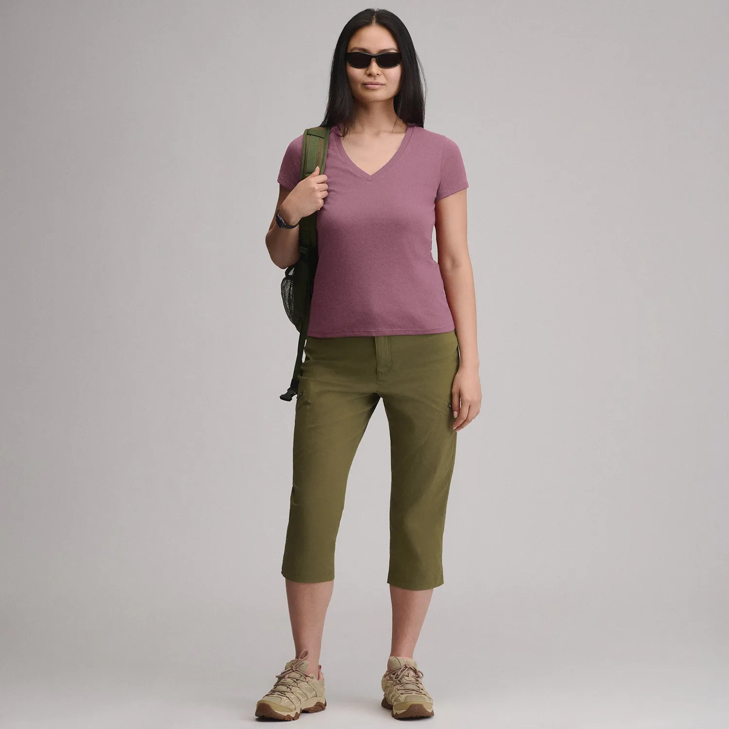 Eddie Bauer Everyday V-Neck tricou dama Visiniu bumbac usor
