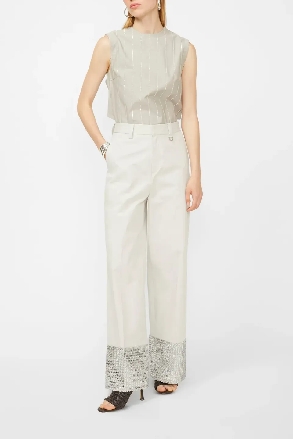 Isabelle Blanche pantaloni gri bumbac cu paiete