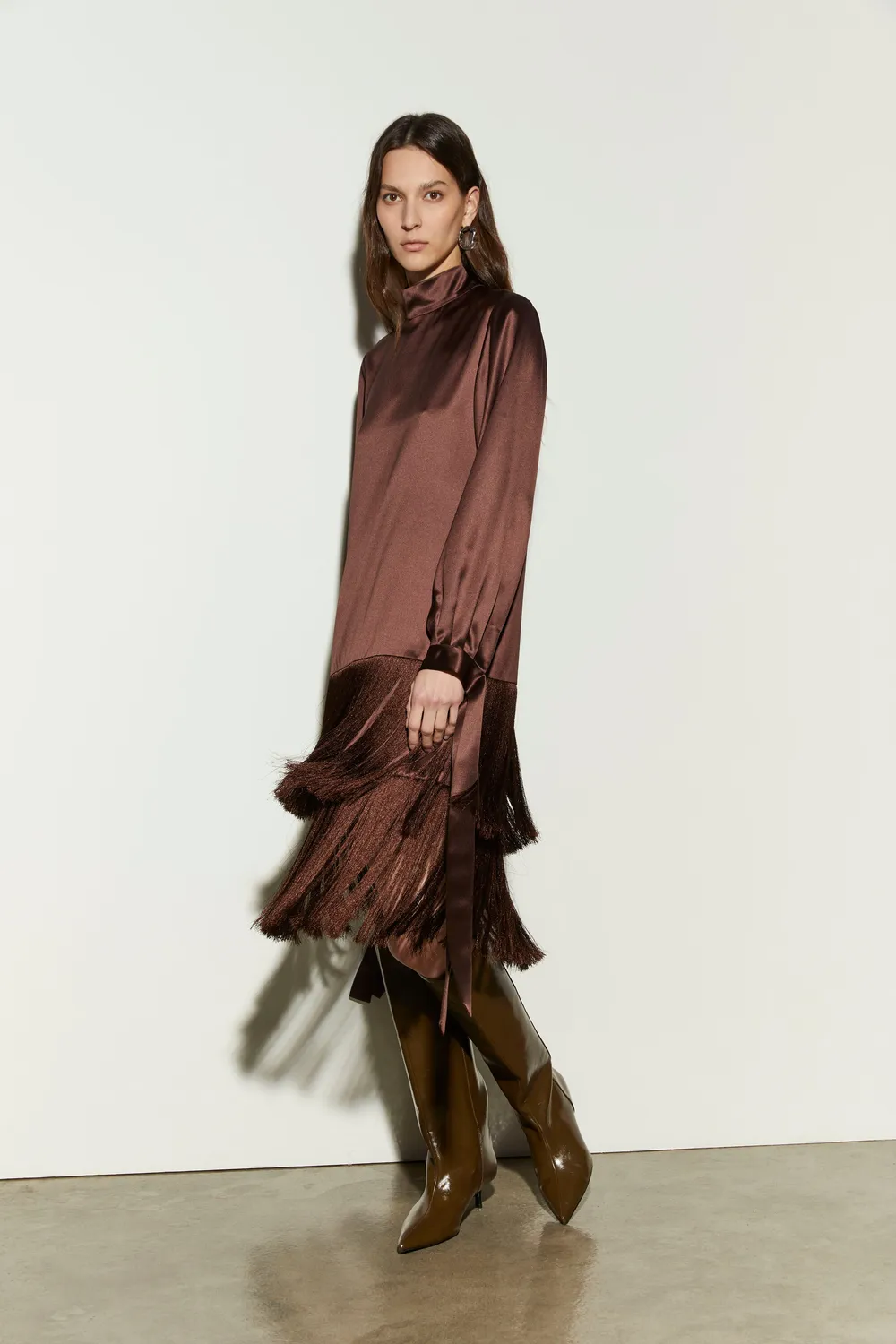 Isabelle Blanche rochie cu franjuri burgundy poliester