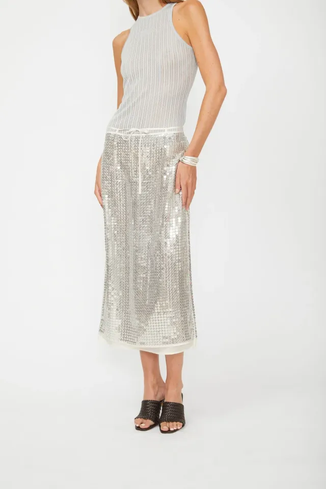 Isabelle Blanche fusta midi argintie paiete