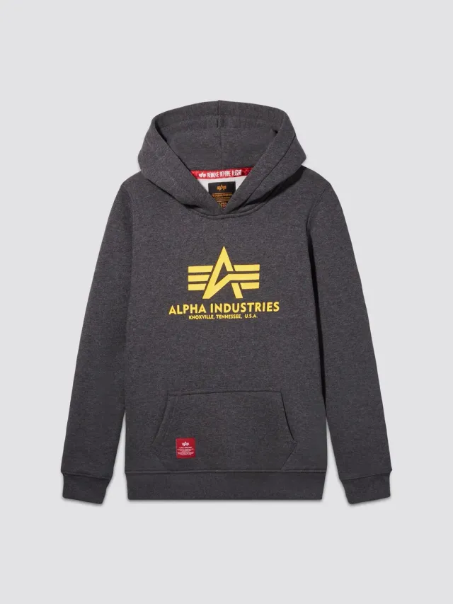 Alpha Industries Youth Basic Hoodie hanorac gri charcoal bumbac