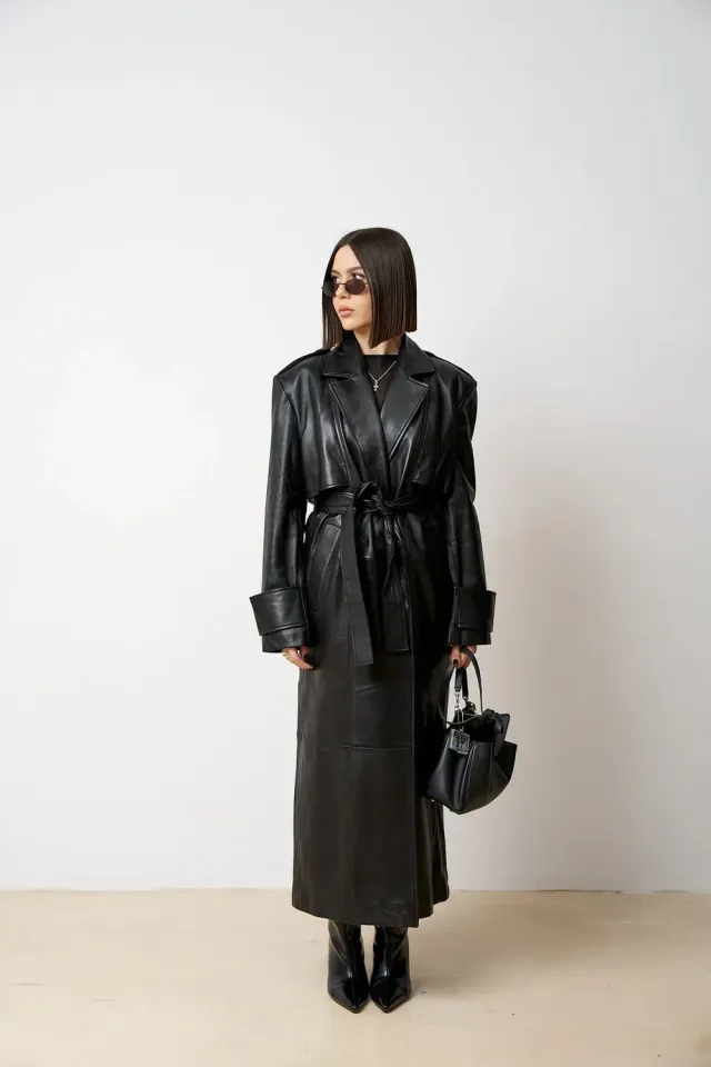Mareus Cordon 525 palton piele damă negru mat lung