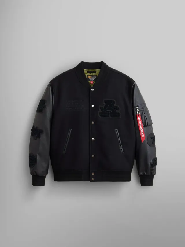 Alpha Industries MA-1 Varsity geacă neagră piele lână