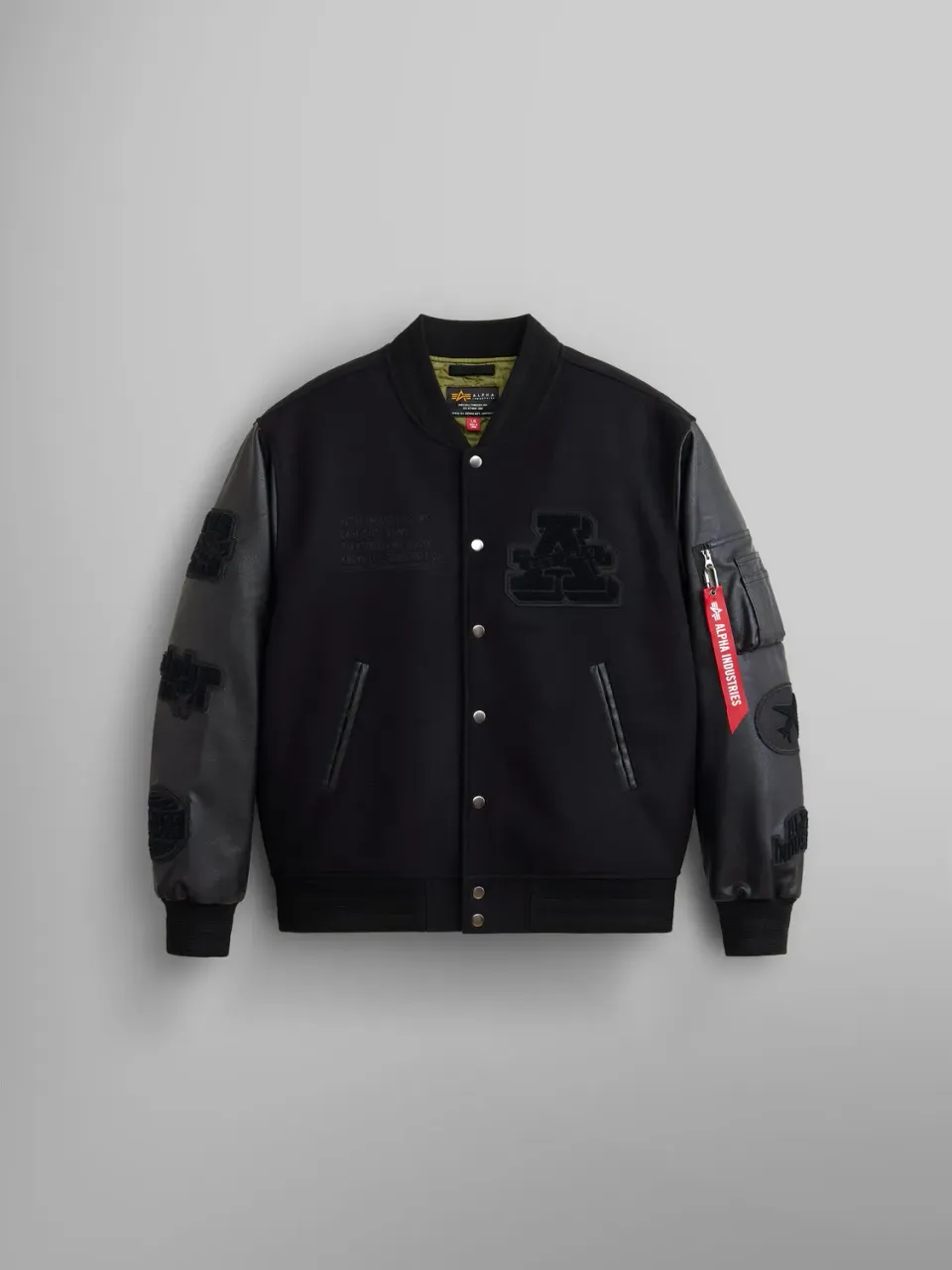 Alpha Industries MA-1 Varsity geacă neagră piele lână