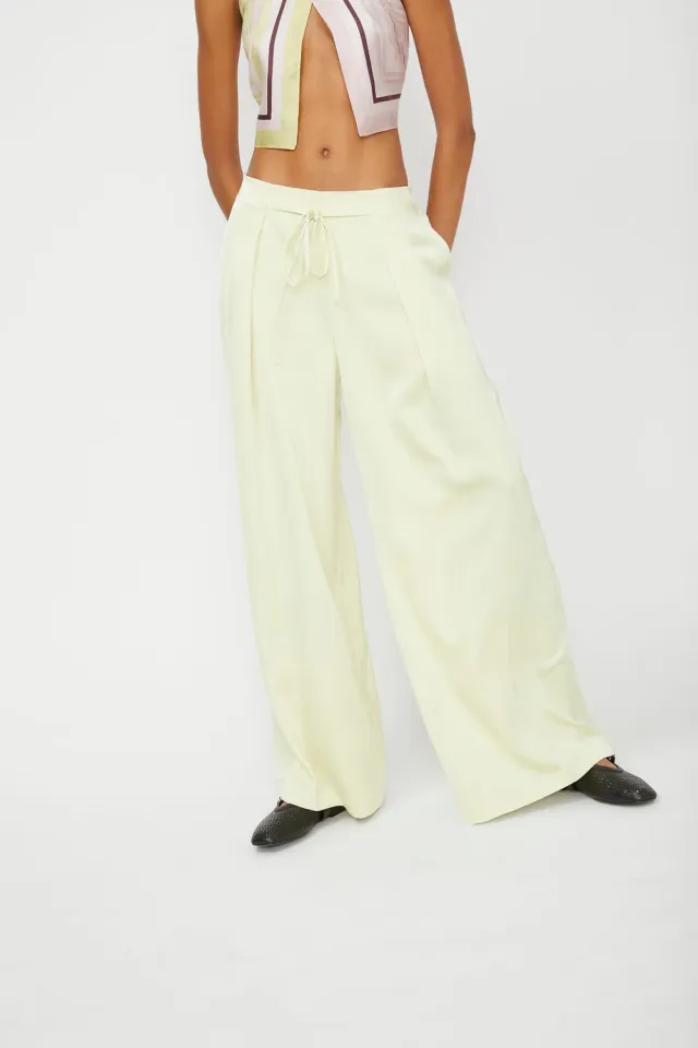 Isabelle Blanche pantaloni limonada satin pliseuri fata