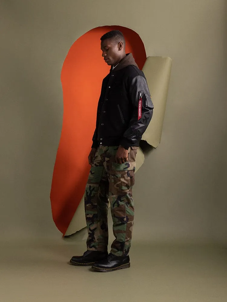 Alpha Industries MA-1 Varsity geacă neagră piele lână