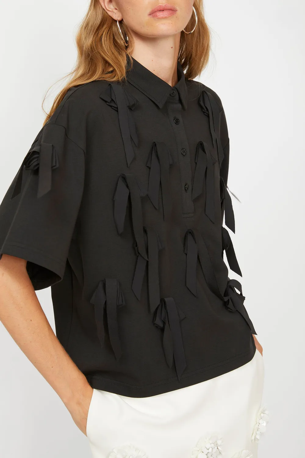 Isabelle Blanche tricou polo negru bumbac cu fundita