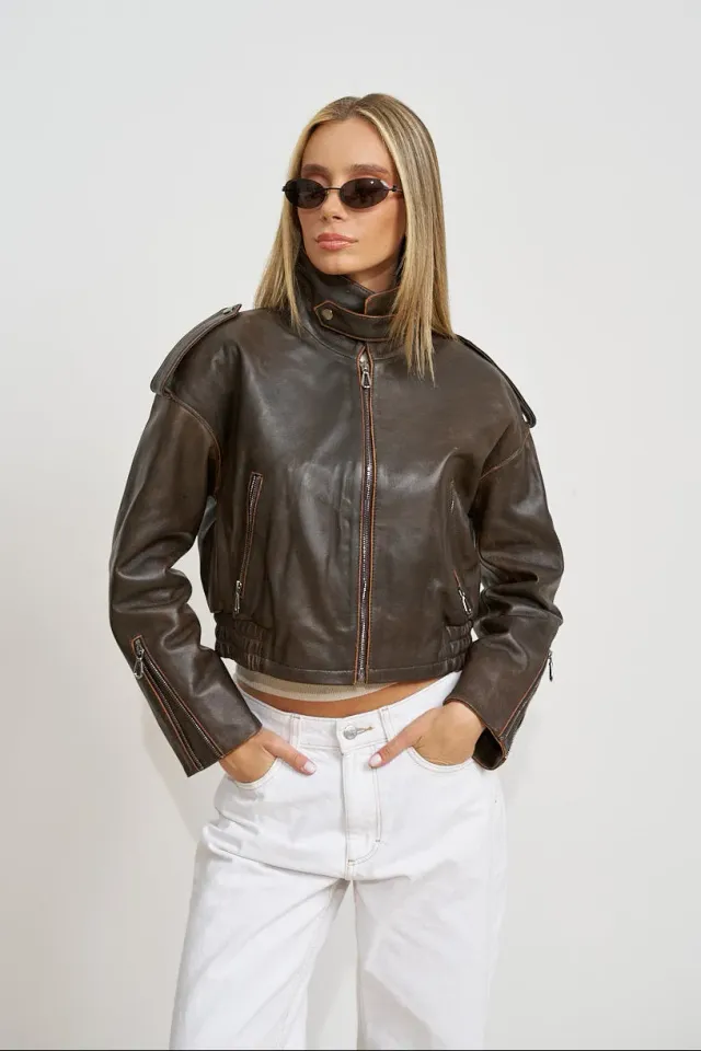 Mareus Vintage 663 geacă piele crop antique brown