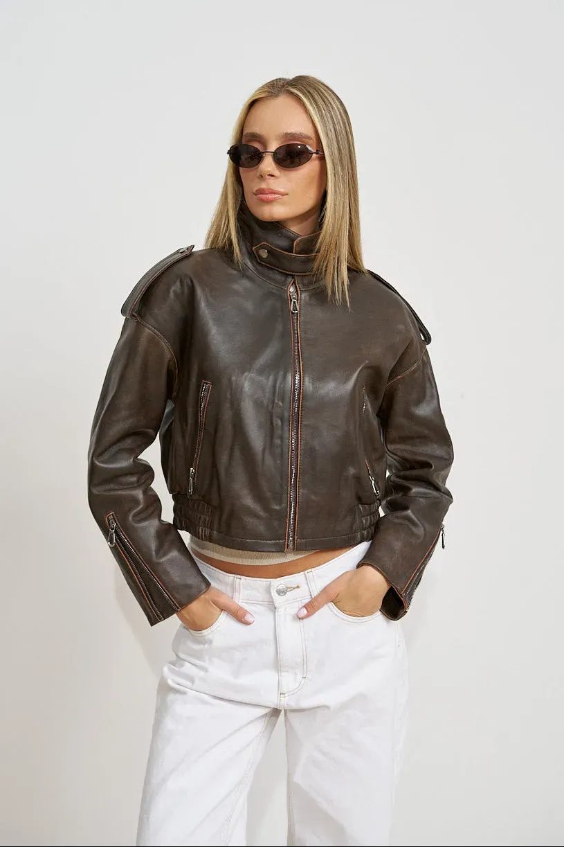 Mareus Vintage 663 geacă piele crop antique brown
