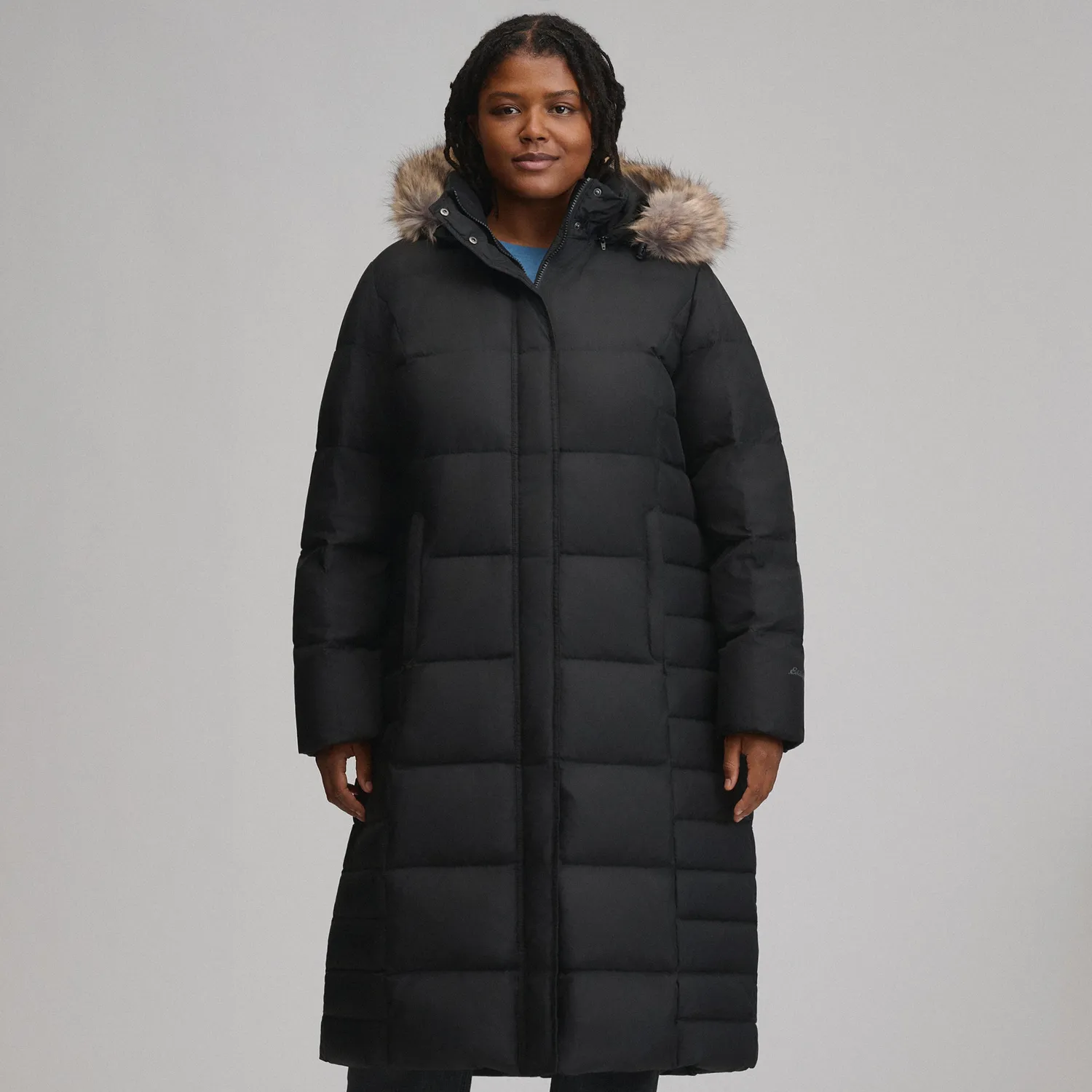 Eddie Bauer Lodge Down Duffle palton dama negru lung calduros