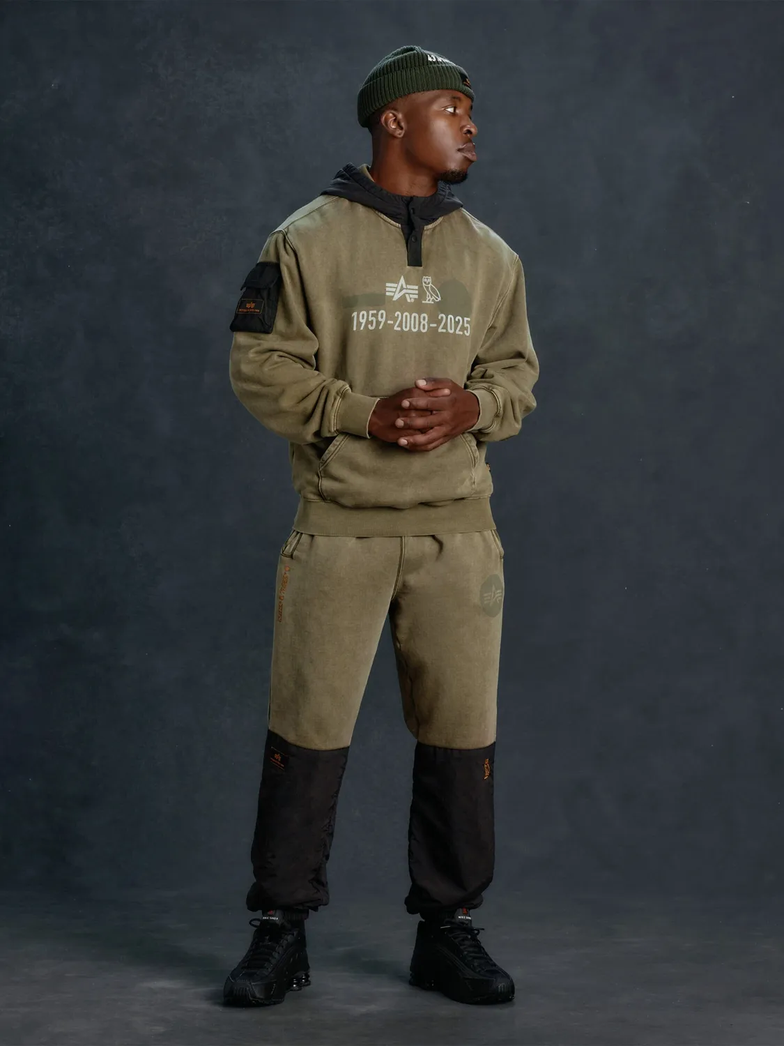 Alpha Industries OVO pantaloni fleece verzi bumbac relaxed