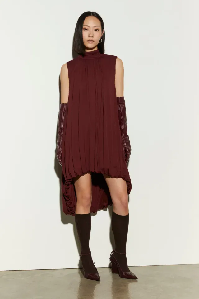 Isabelle Blanche rochie asimetrică Burgundy din lână