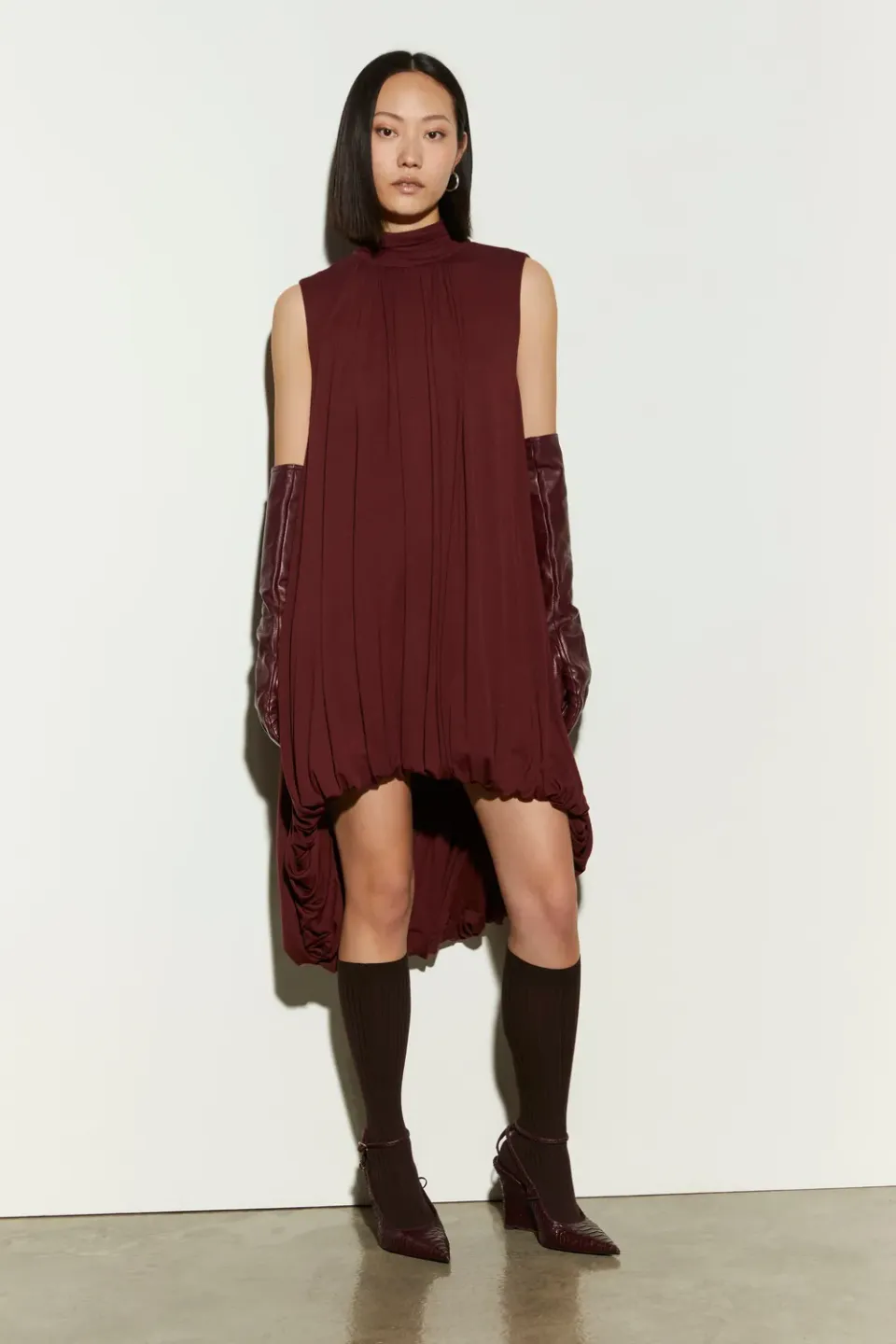 Isabelle Blanche rochie asimetrică Burgundy din lână