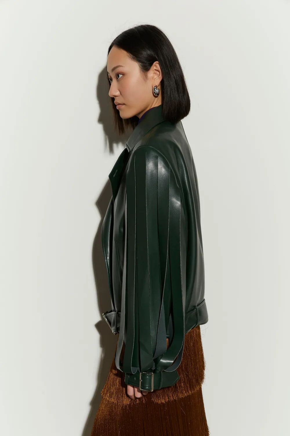Isabelle Blanche jacheta biker bistro green M piele