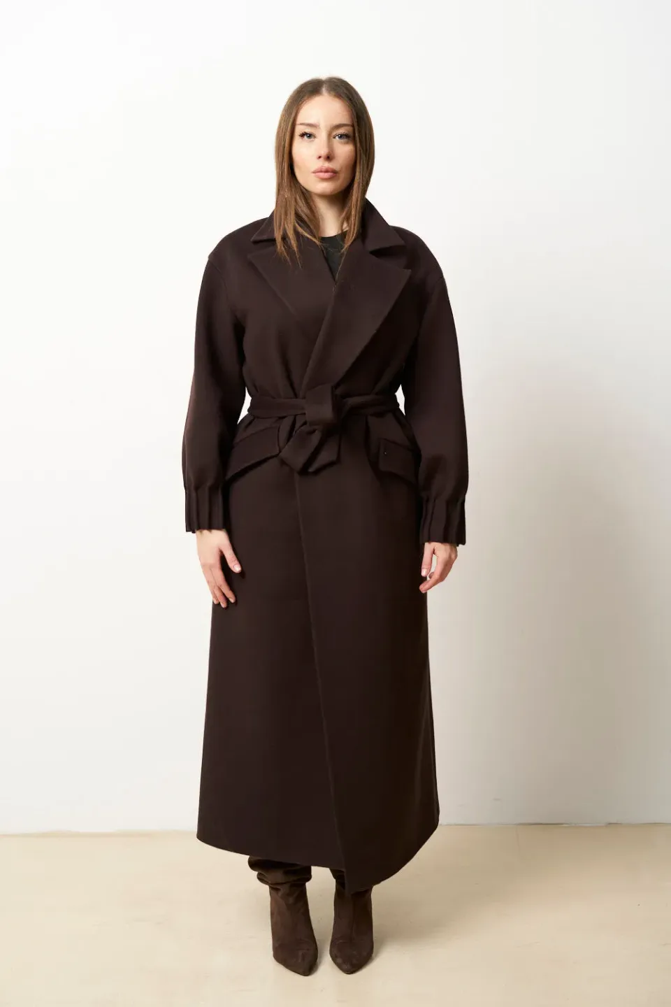 Mareus 633 palton cașmir lung Deep Aubergine 135 cm