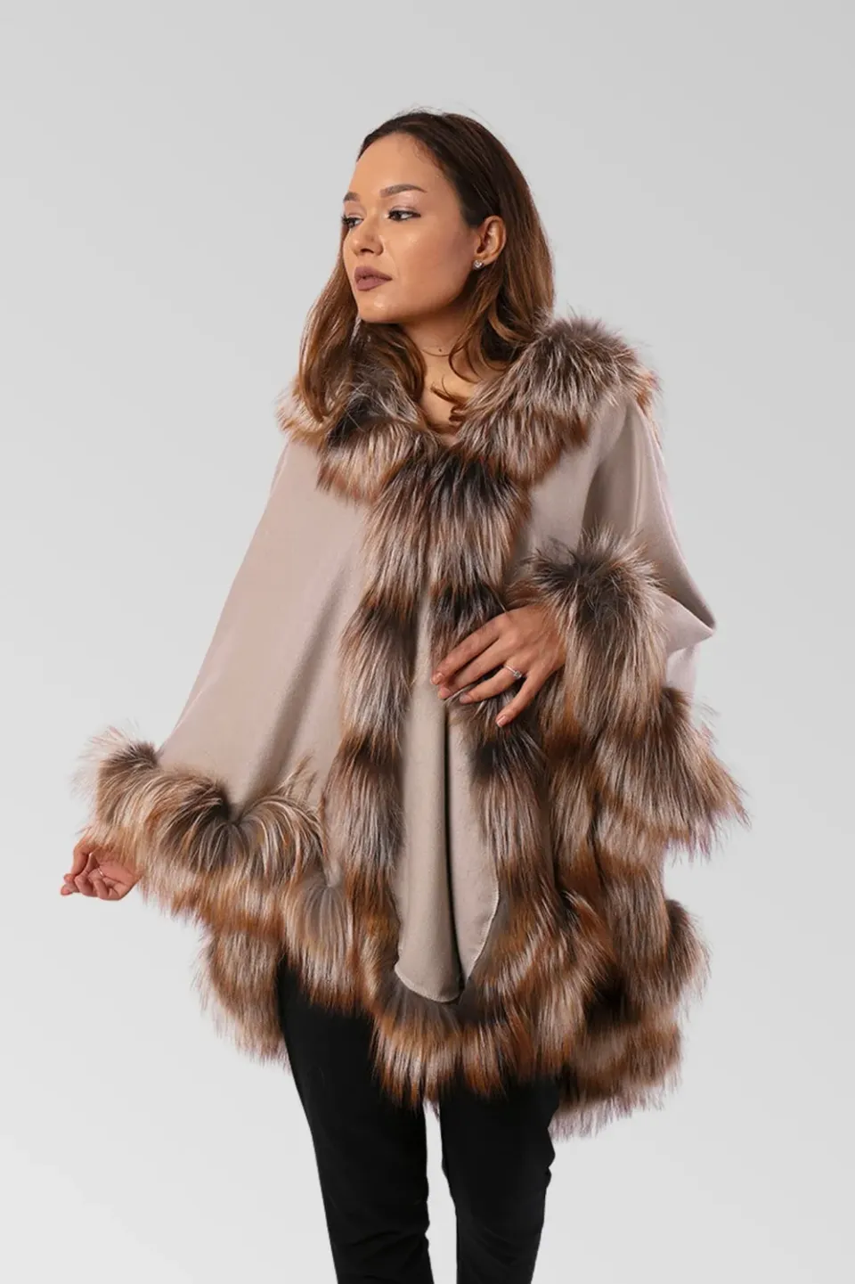 Mareus Brown Frost 80 capa casmir dama cu vulpe