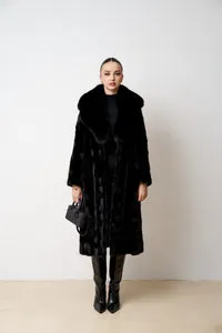 Mareus 596 haină blană vizon neagră Jet Black cu vulpe