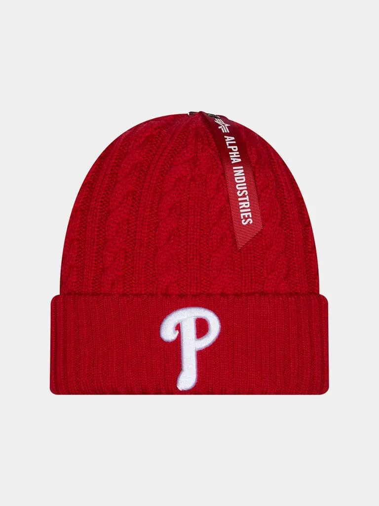 Alpha Industries Philadelphia Phillies Cable Knit caciula lana rosie