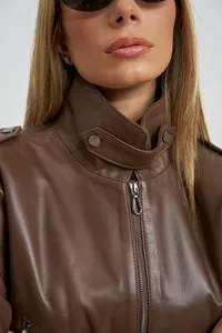 Mareus 662 geaca piele dama crop cocoa brown