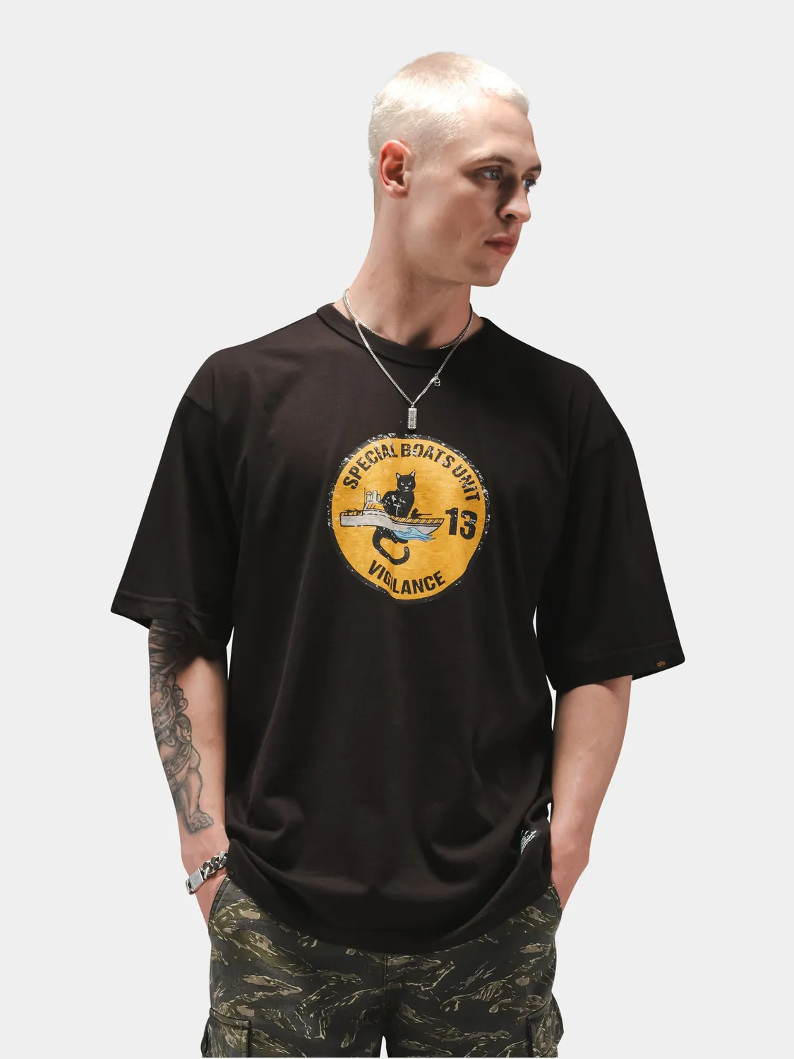 Alpha Industries Relaxed Black Cat tricou negru bumbac