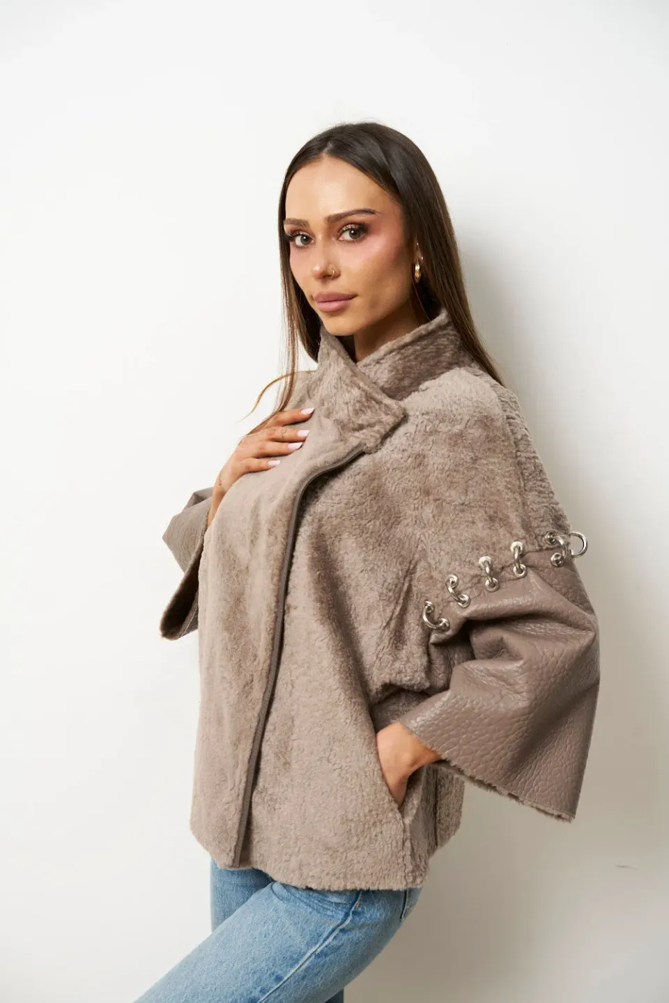 Mareus Poncho shearling 636 Cinnamon piele naturală