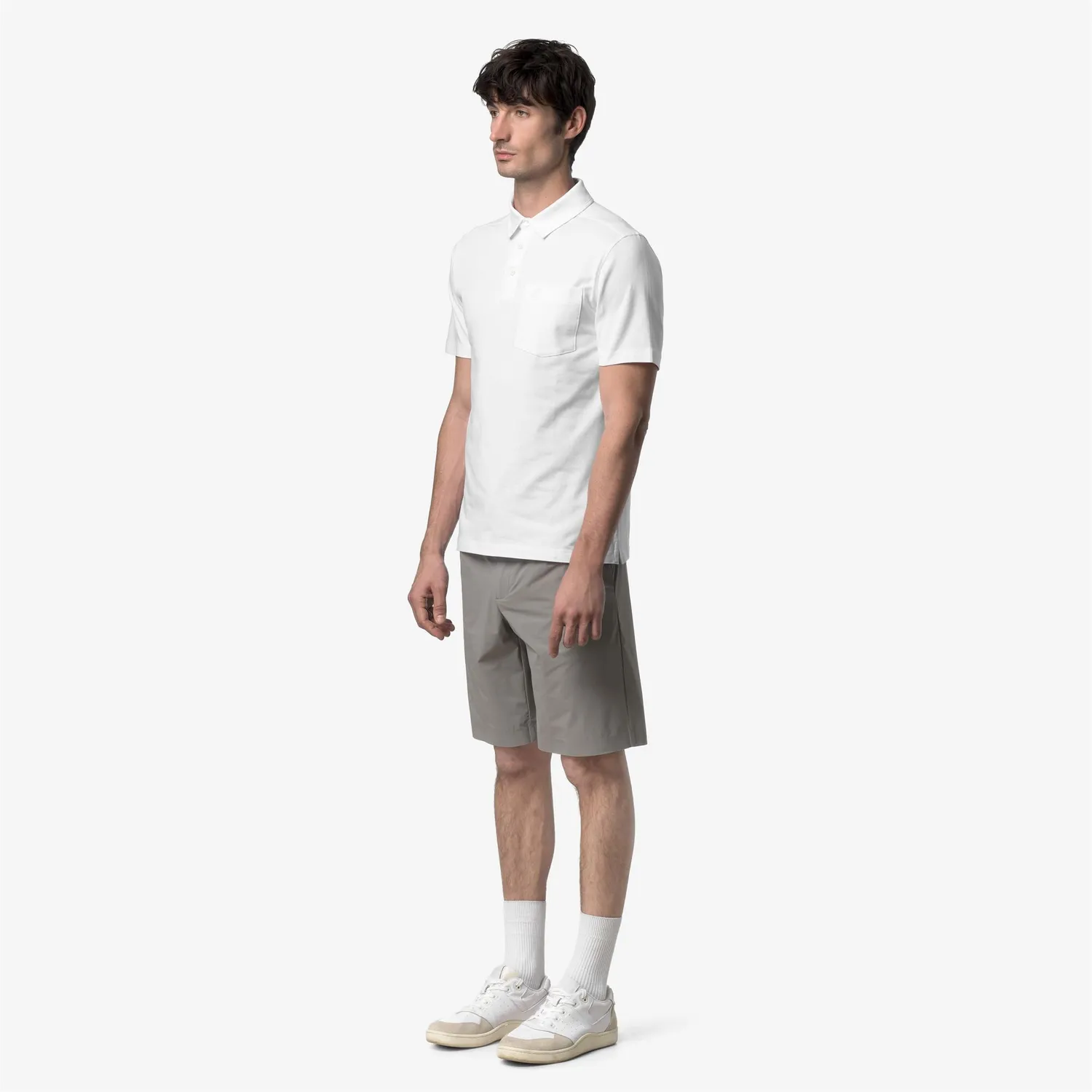 K-Way Vanoine polo barbati alb slim din jerseu stretch