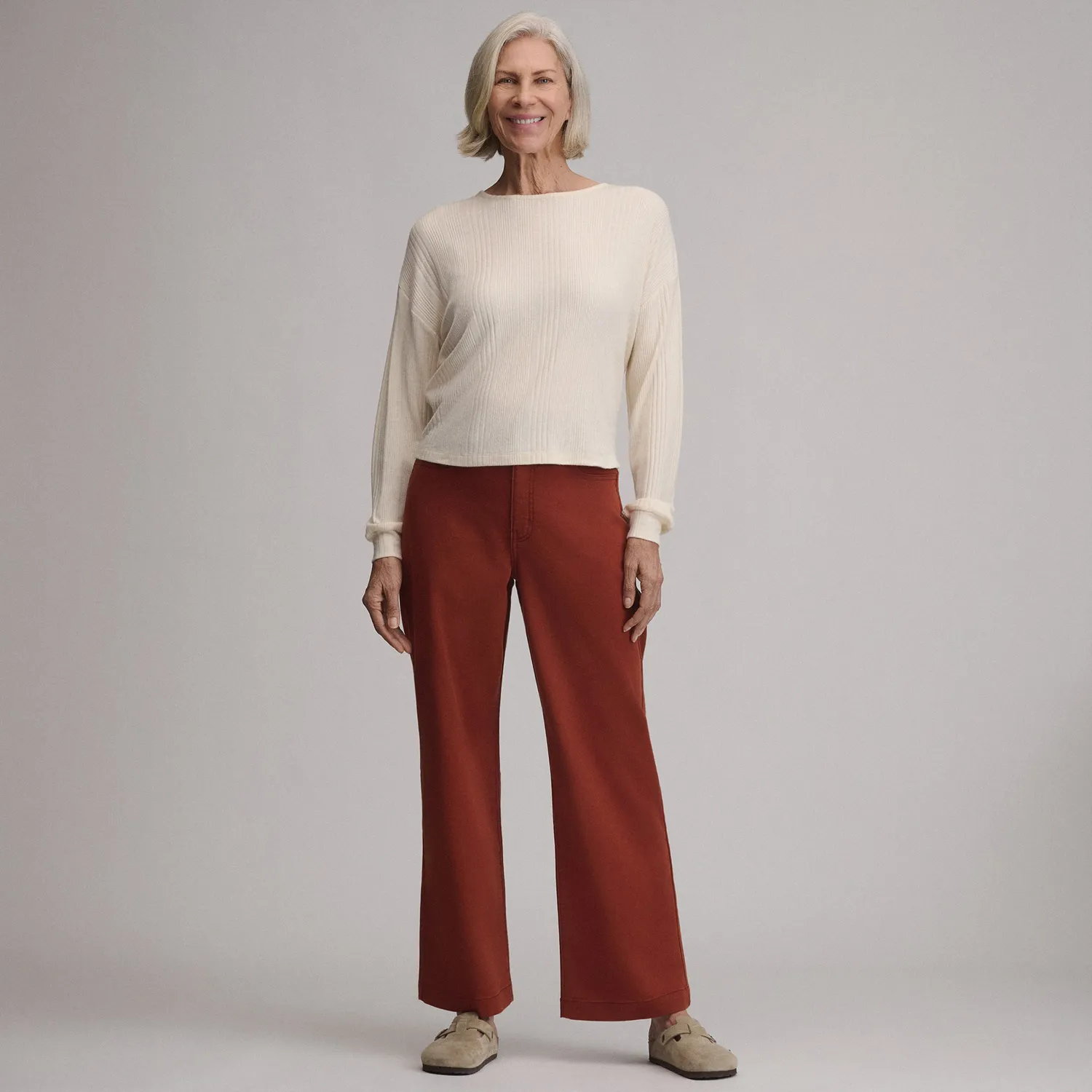 Eddie Bauer Wide-Leg blugi damă Sable talie înaltă