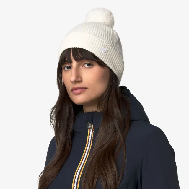 K-Way Vincienne Cardigan Stitch Wool caciula alba lana