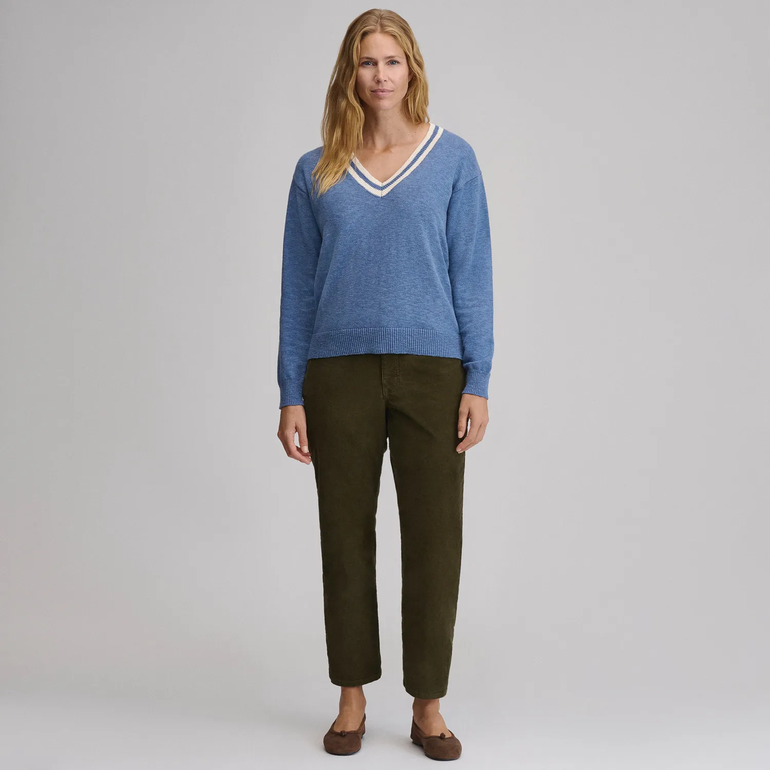 Eddie Bauer Everyday V-Neck pulover dama Dk Chambray